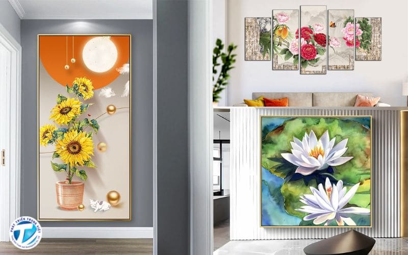Tranh hoa hướng dương, tranh hoa mẫu đơn và tranh hoa súng